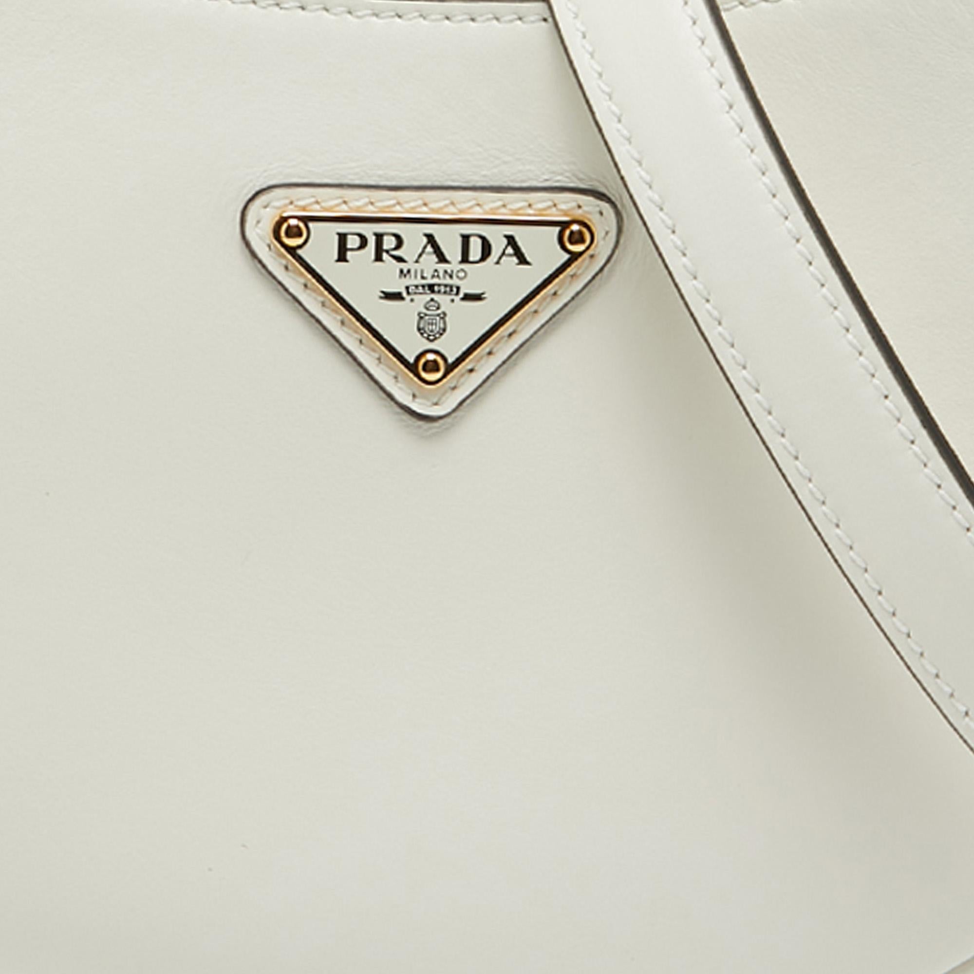 Prada White Leather Arqué Shoulder Bag 7