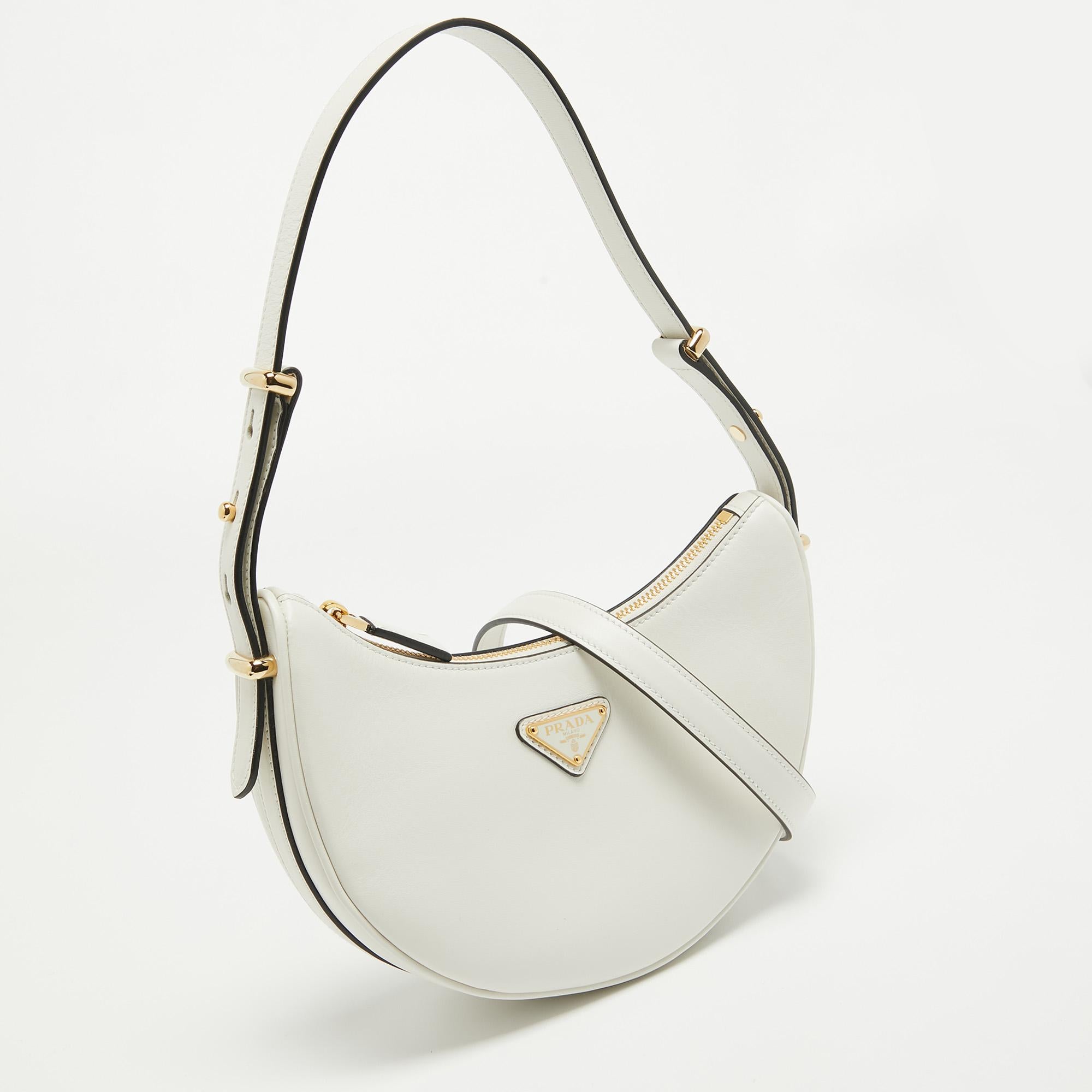 Prada White Leather Arqué Shoulder Bag 5