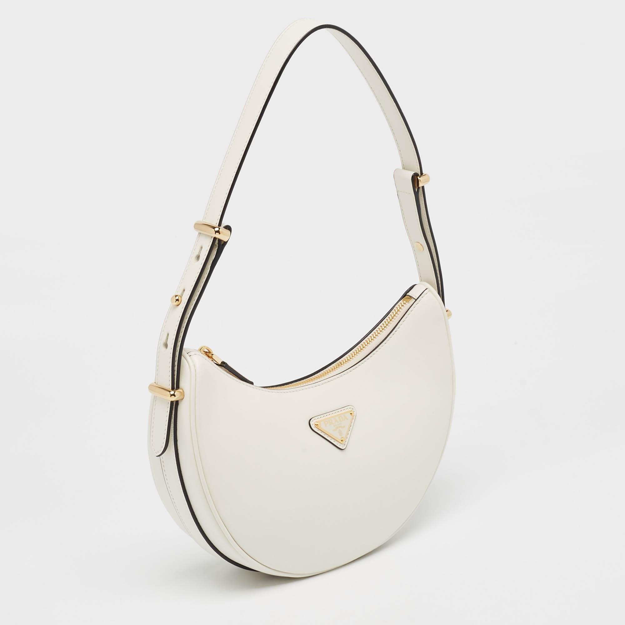 Prada White Leather Arqué Shoulder Bag In New Condition In Dubai, Al Qouz 2