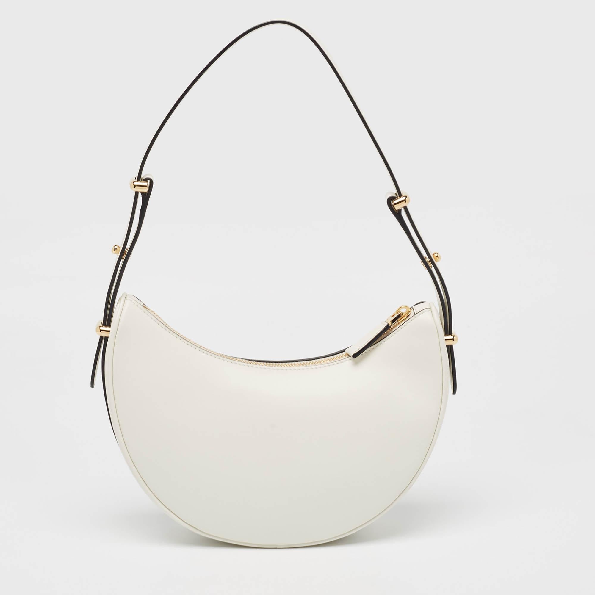 Women's Prada White Leather Arqué Shoulder Bag