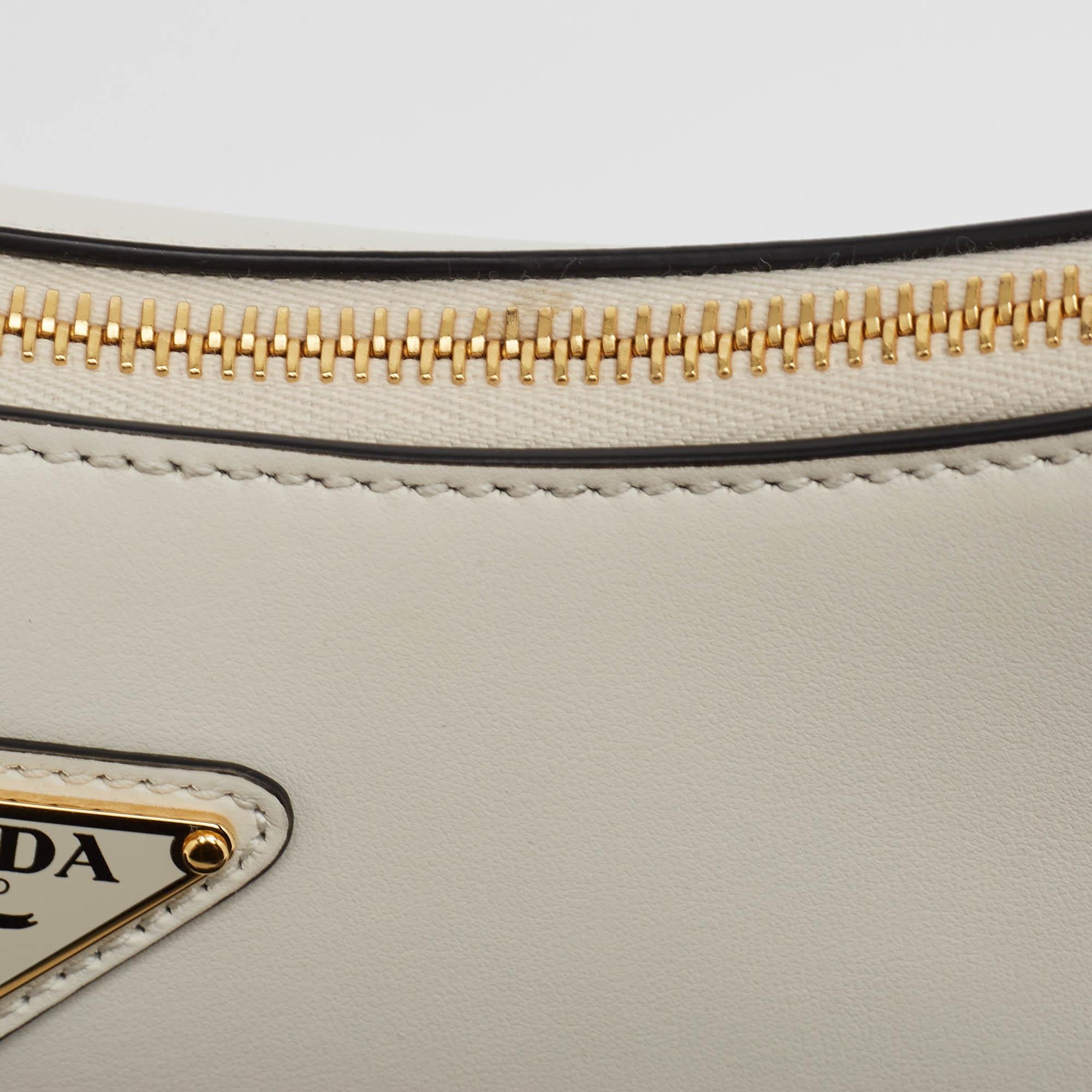 Prada White Leather Arqué Shoulder Bag 4