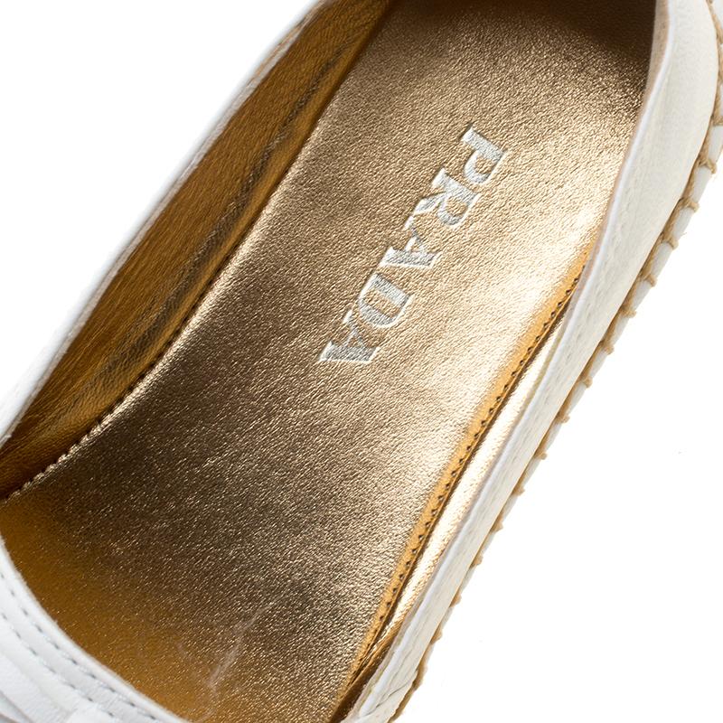 Prada White Leather Bow Detail Espadrilles Size 37.5 3