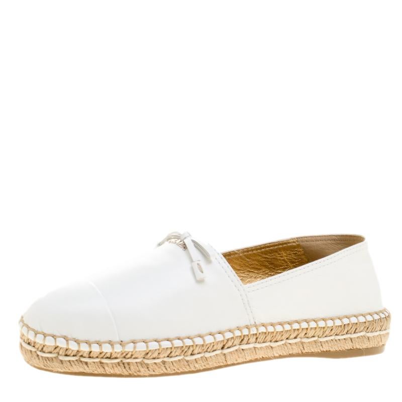 Prada White Leather Bow Detail Espadrilles Size 37.5