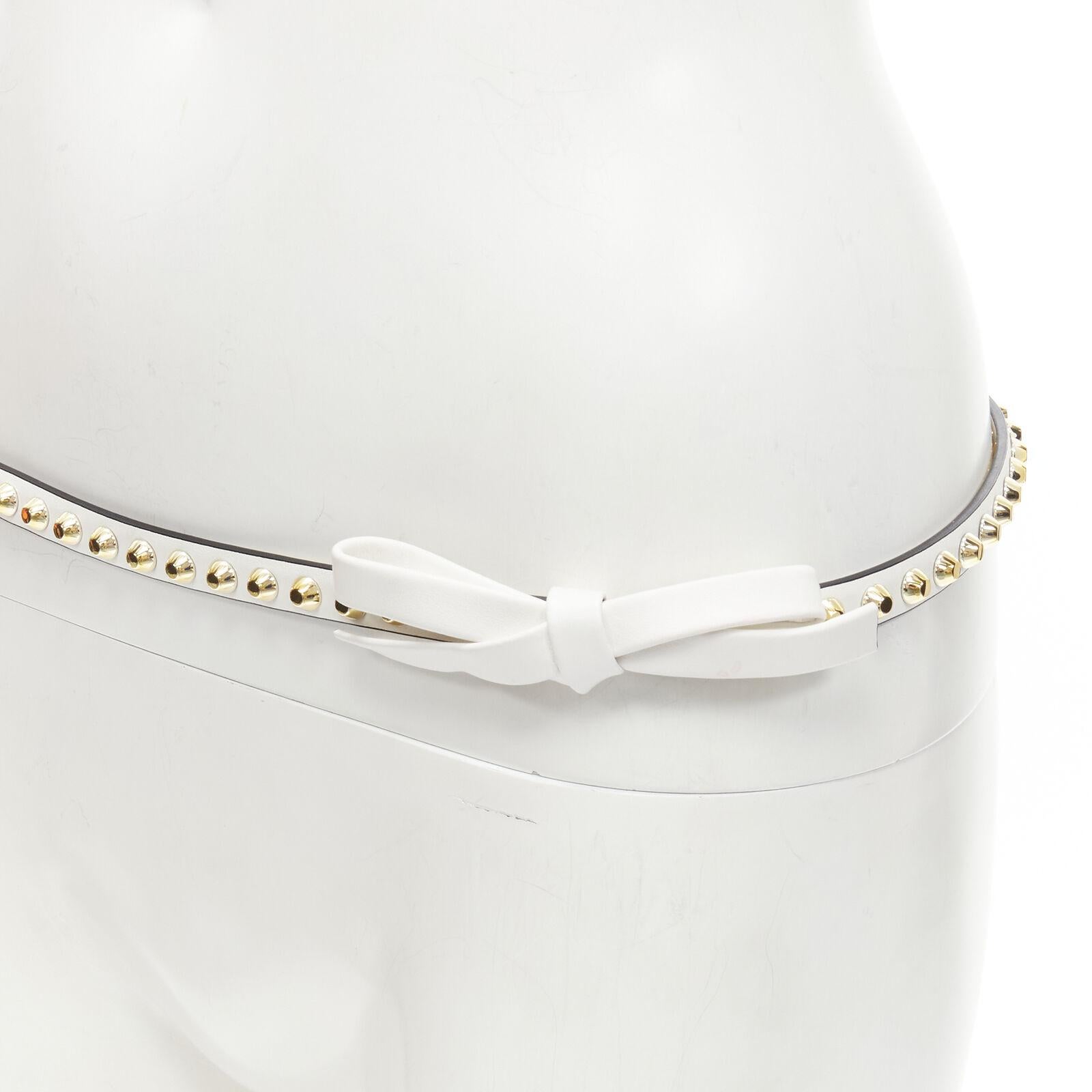 PRADA white leather bow gold punk stud skinny belt 1CC338 80cm 32