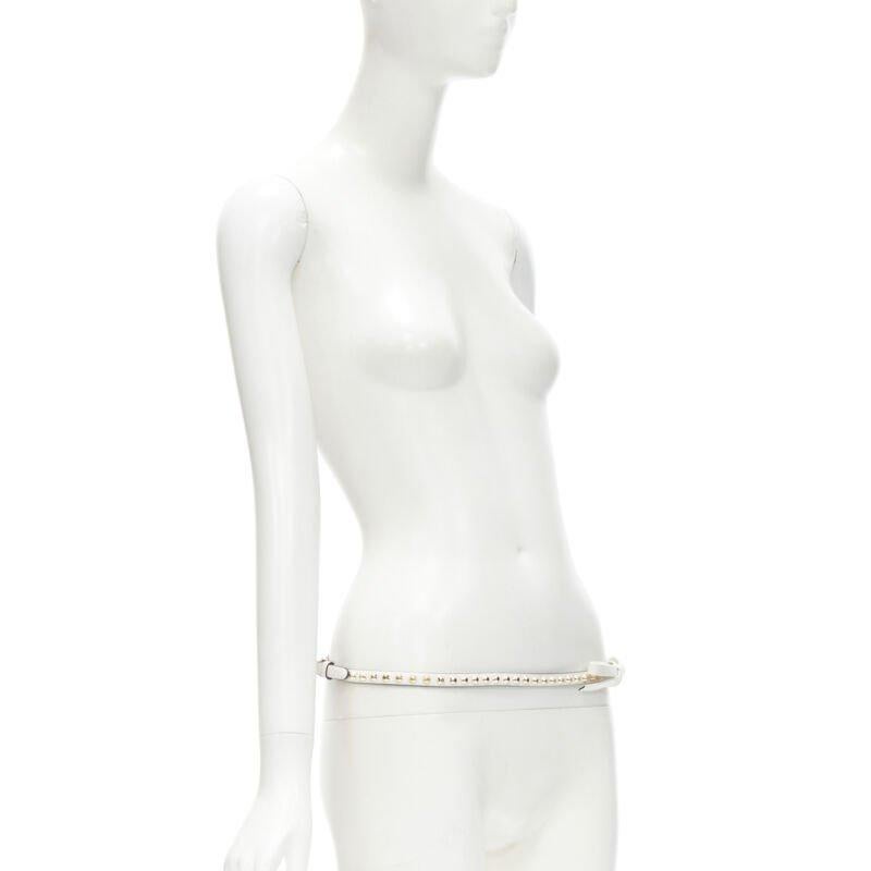 Gray PRADA white leather bow gold punk stud skinny belt 1CC338 80cm 32