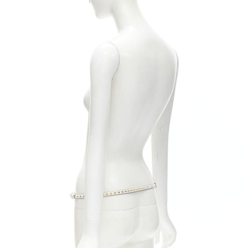 PRADA white leather bow gold punk stud skinny belt 1CC338 80cm 32