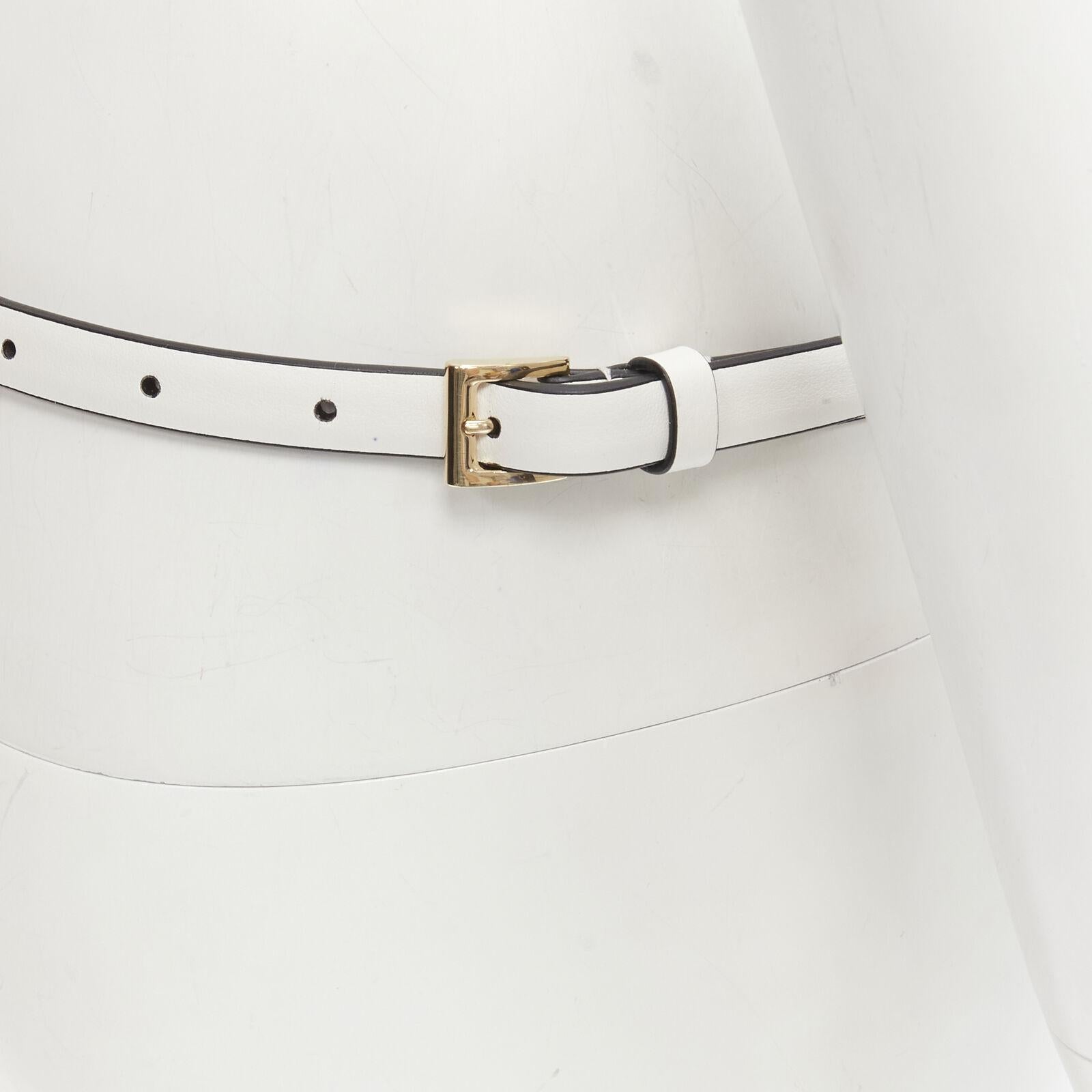 PRADA white leather bow gold punk stud skinny belt 1CC338 80cm 32