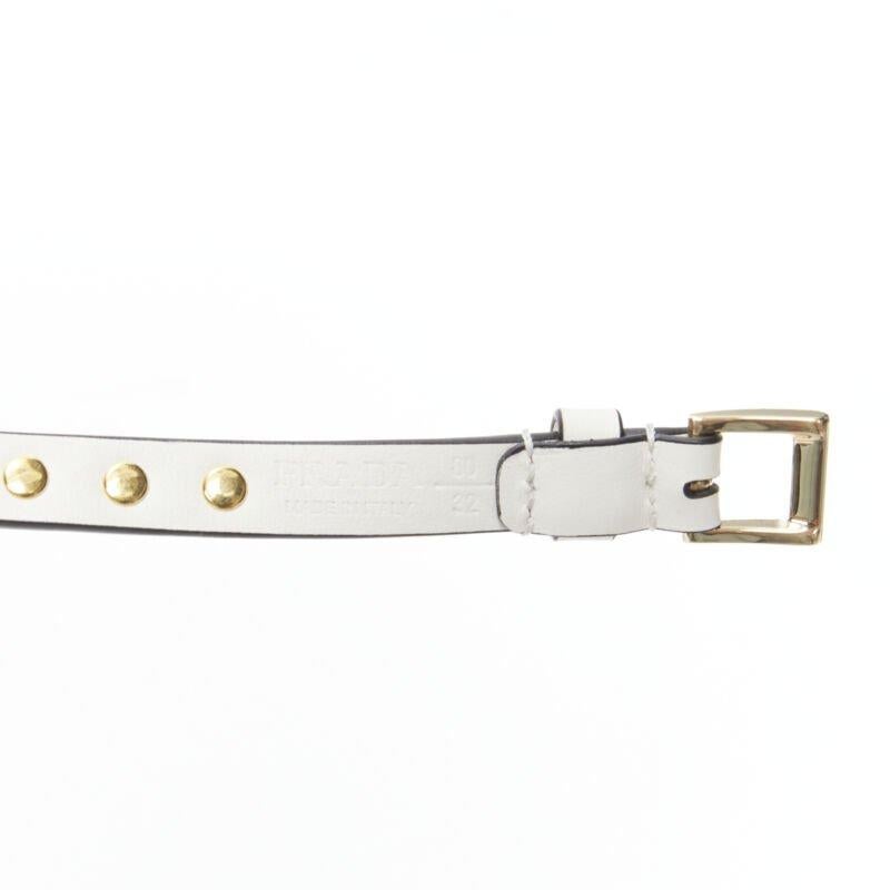 PRADA white leather bow gold punk stud skinny belt 1CC338 80cm 32