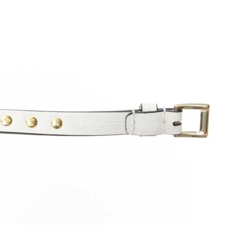 PRADA white leather bow gold punk stud skinny belt 1CC338  display picture 1