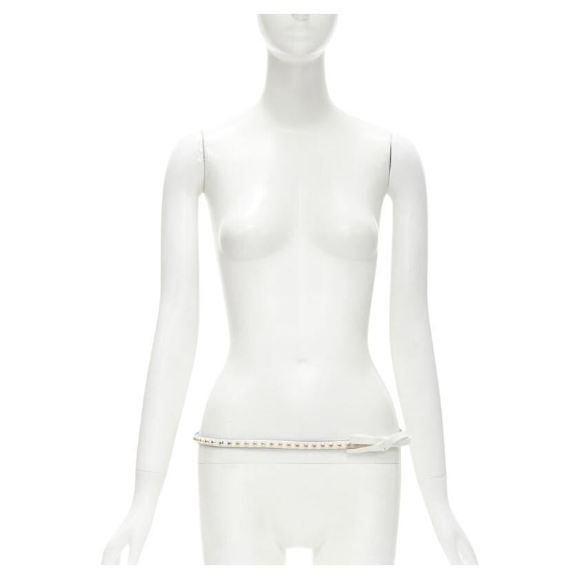 PRADA white leather bow gold punk stud skinny belt 1CC338 80cm 32" For Sale