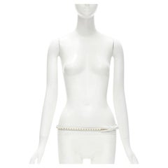 PRADA white leather bow gold punk stud skinny belt 1CC338 80cm 32"