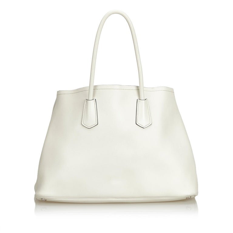 Prada White Leather City Calf Double Cuir Tote Italy For Sale at ...