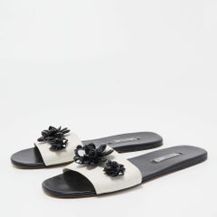 Prada White Leather Crystal Embellished Slides Flat Size 40