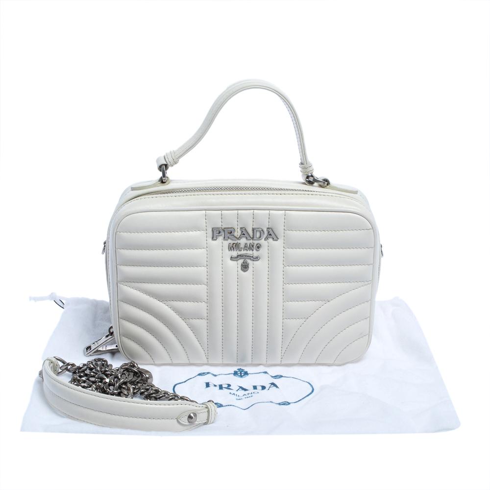 Prada White Leather Diagramme Shoulder Bag 5