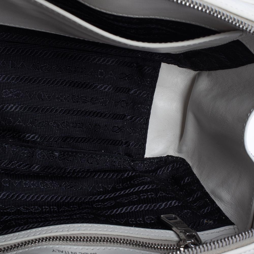 Women's Prada White Leather Diagramme Shoulder Bag