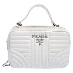 Prada White Leather Diagramme Shoulder Bag