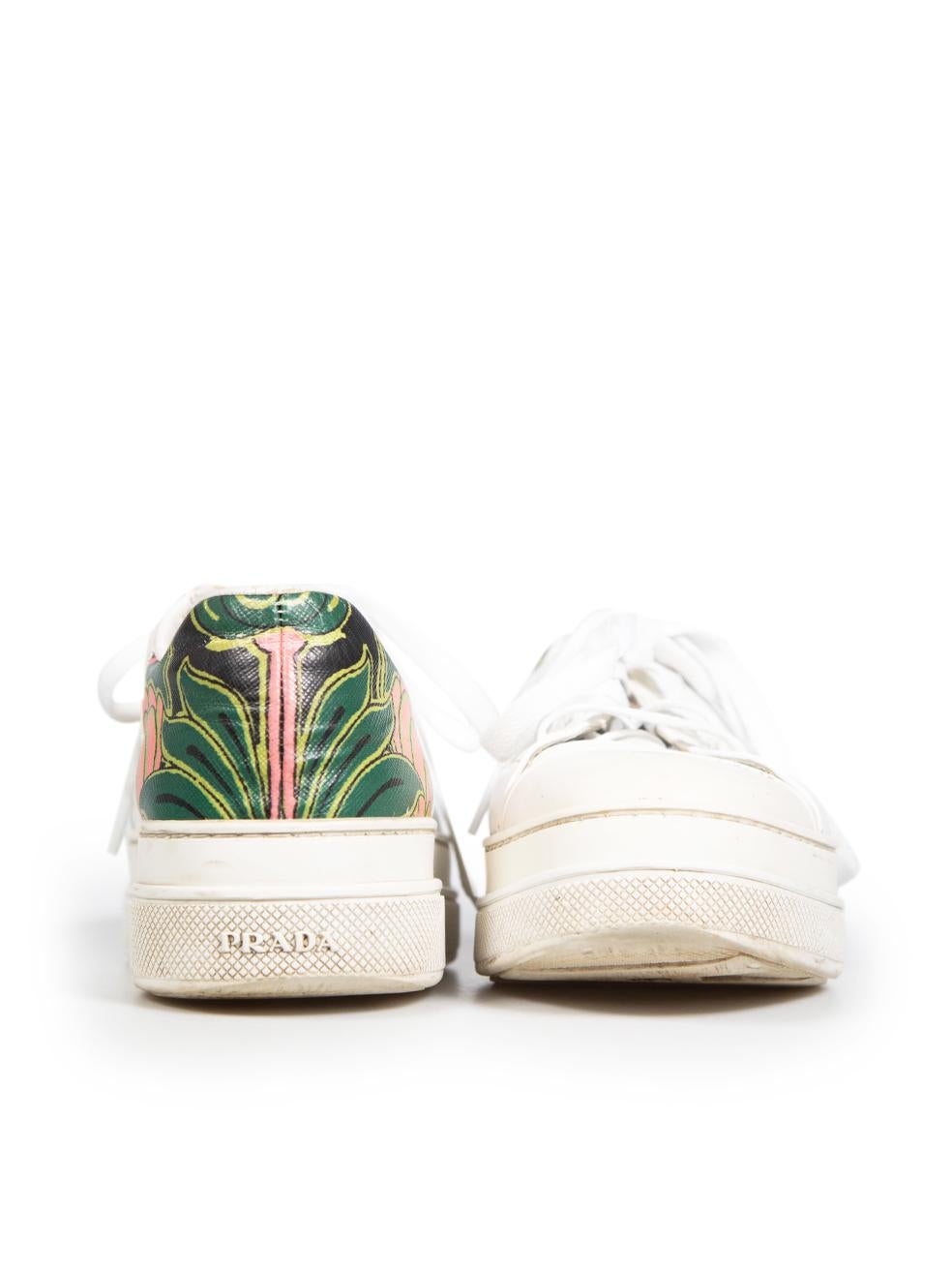Prada White Leather Floral Print Panel Trainers Size IT 37 In Good Condition In London, GB