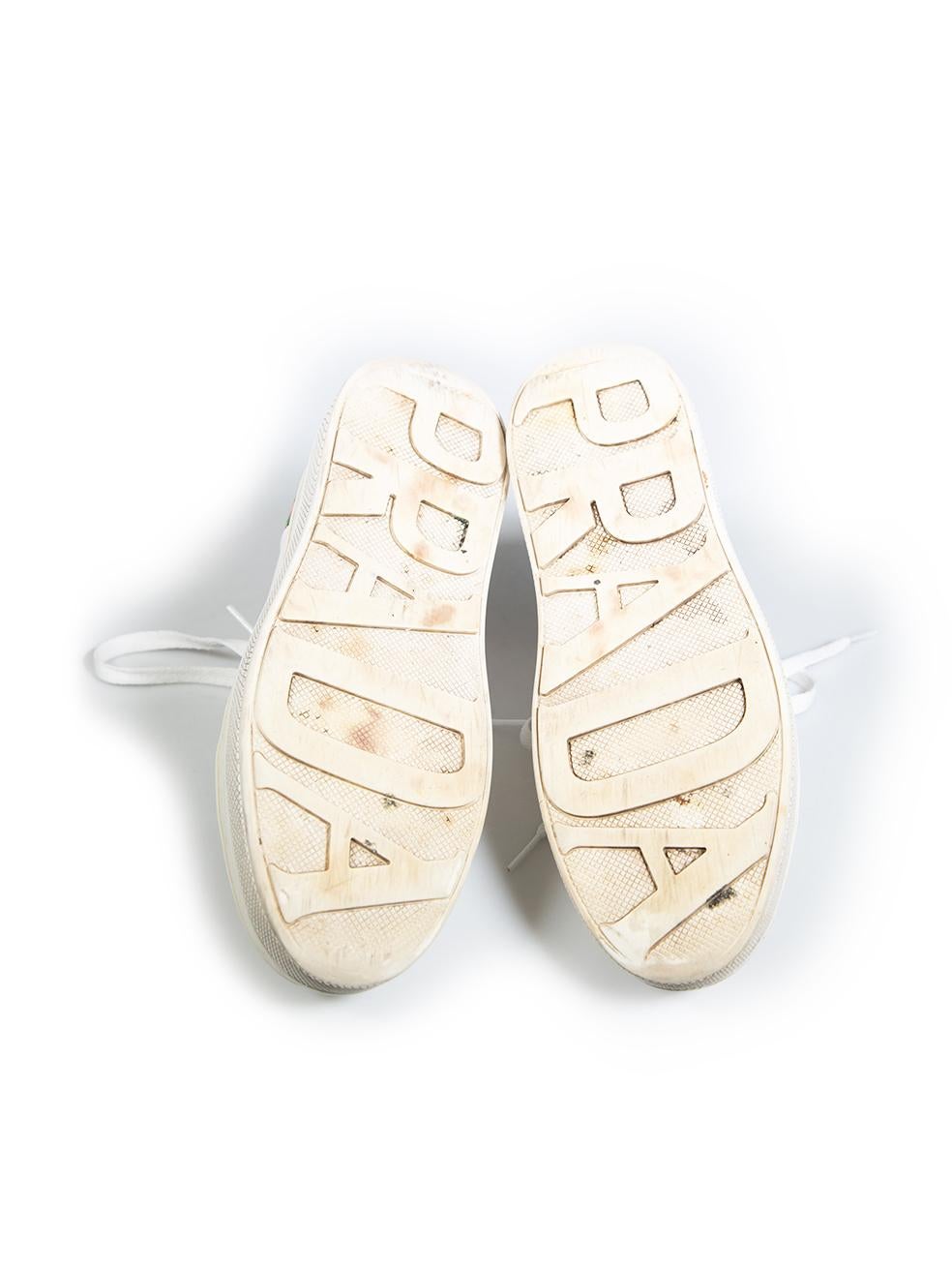 Women's Prada White Leather Floral Print Panel Trainers Size IT 37