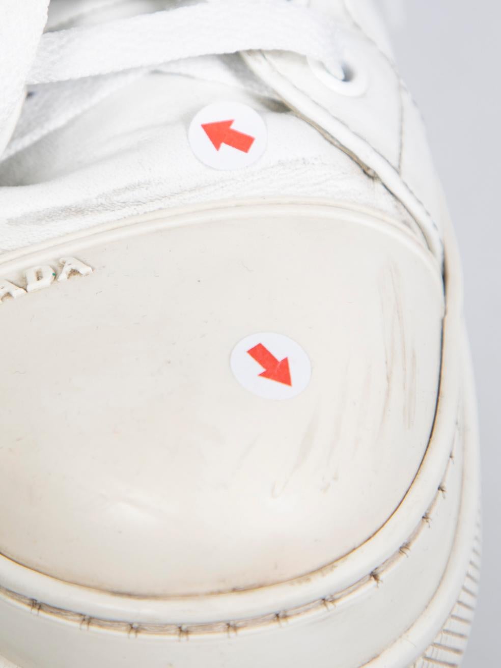 Prada White Leather Floral Print Panel Trainers Size IT 37 4
