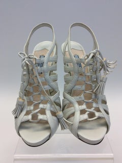 Prada White Leather Heeled Sandal
