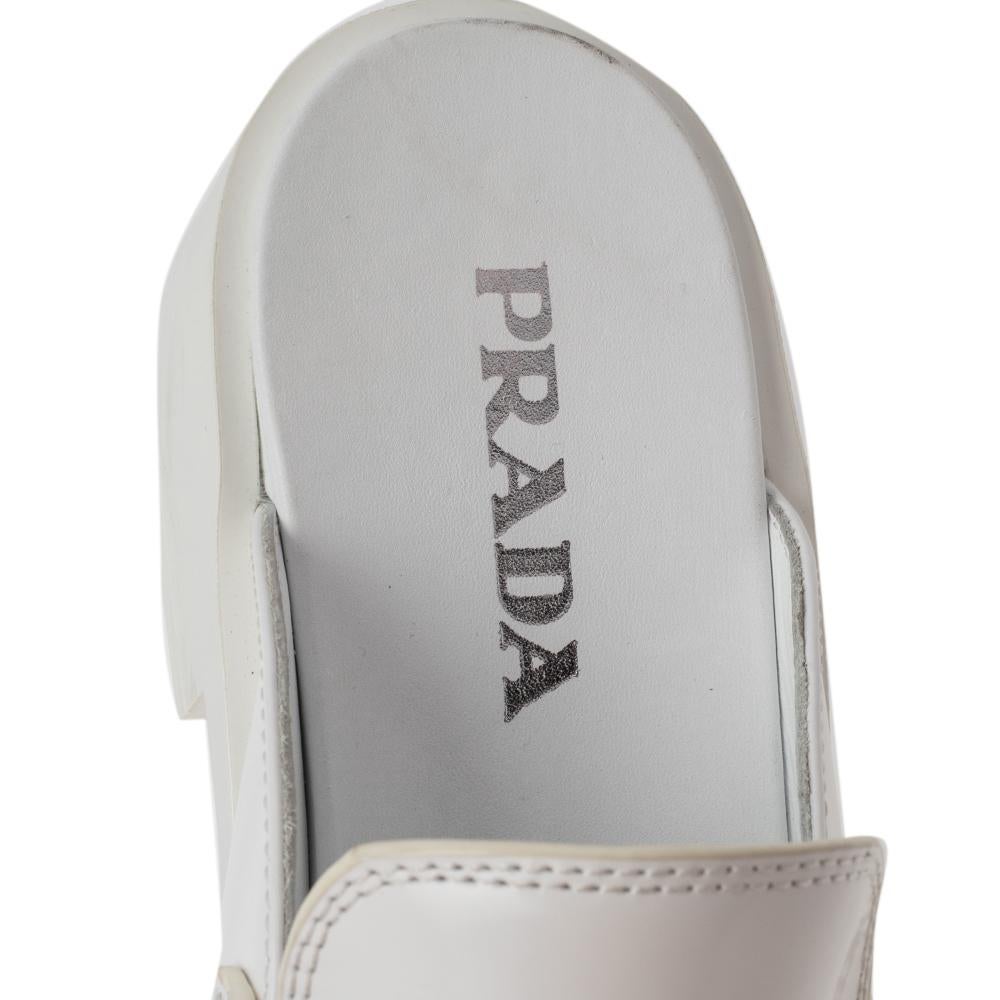 Gray Prada White Leather Logo Embellished Mules Size 40