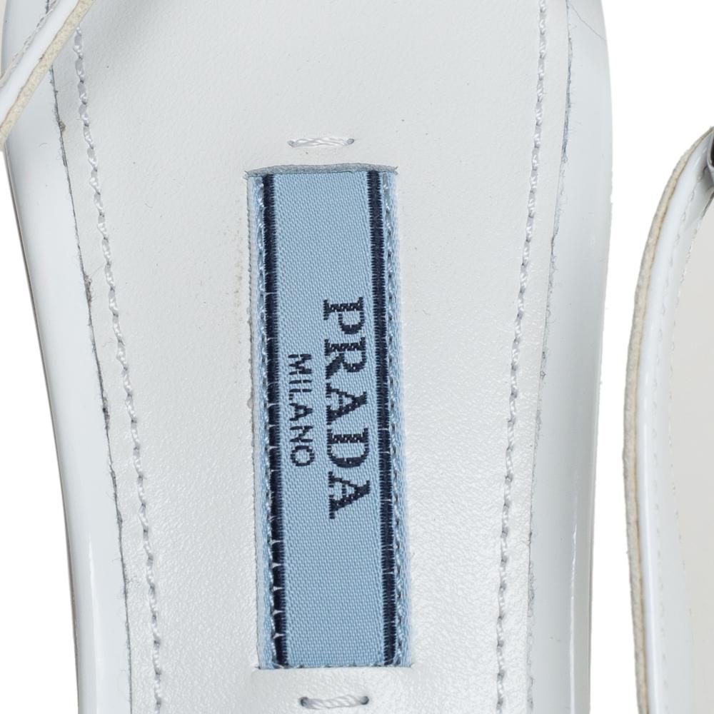 Prada White Leather Logo Embellished Slingback Pumps Size 36 In Good Condition In Dubai, Al Qouz 2