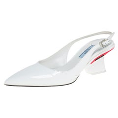 Prada White Leather Logo Embellished Slingback Pumps Size 36