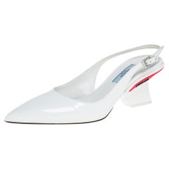 Prada White Leather Logo Embellished Slingback Pumps Size 36