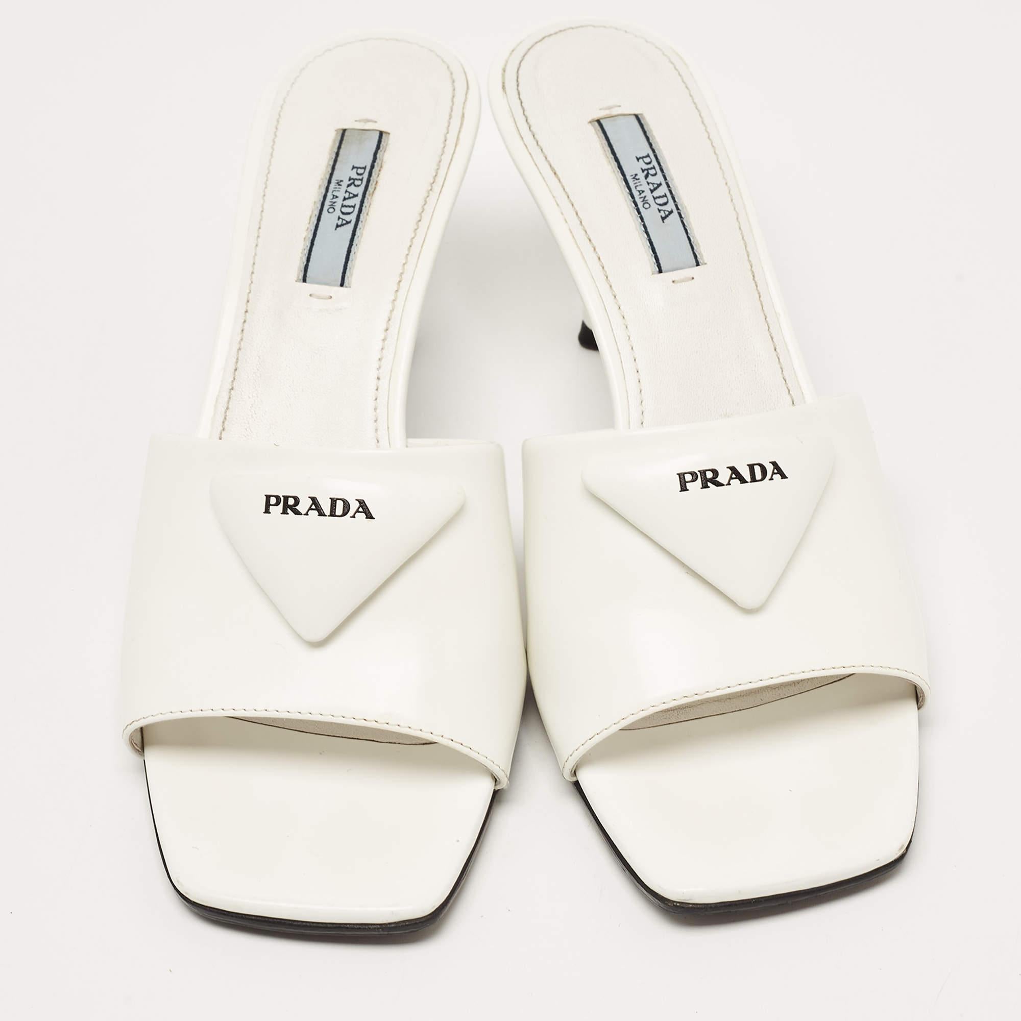 Prada White Leather Logo Slide Sandals Size 37.5 2