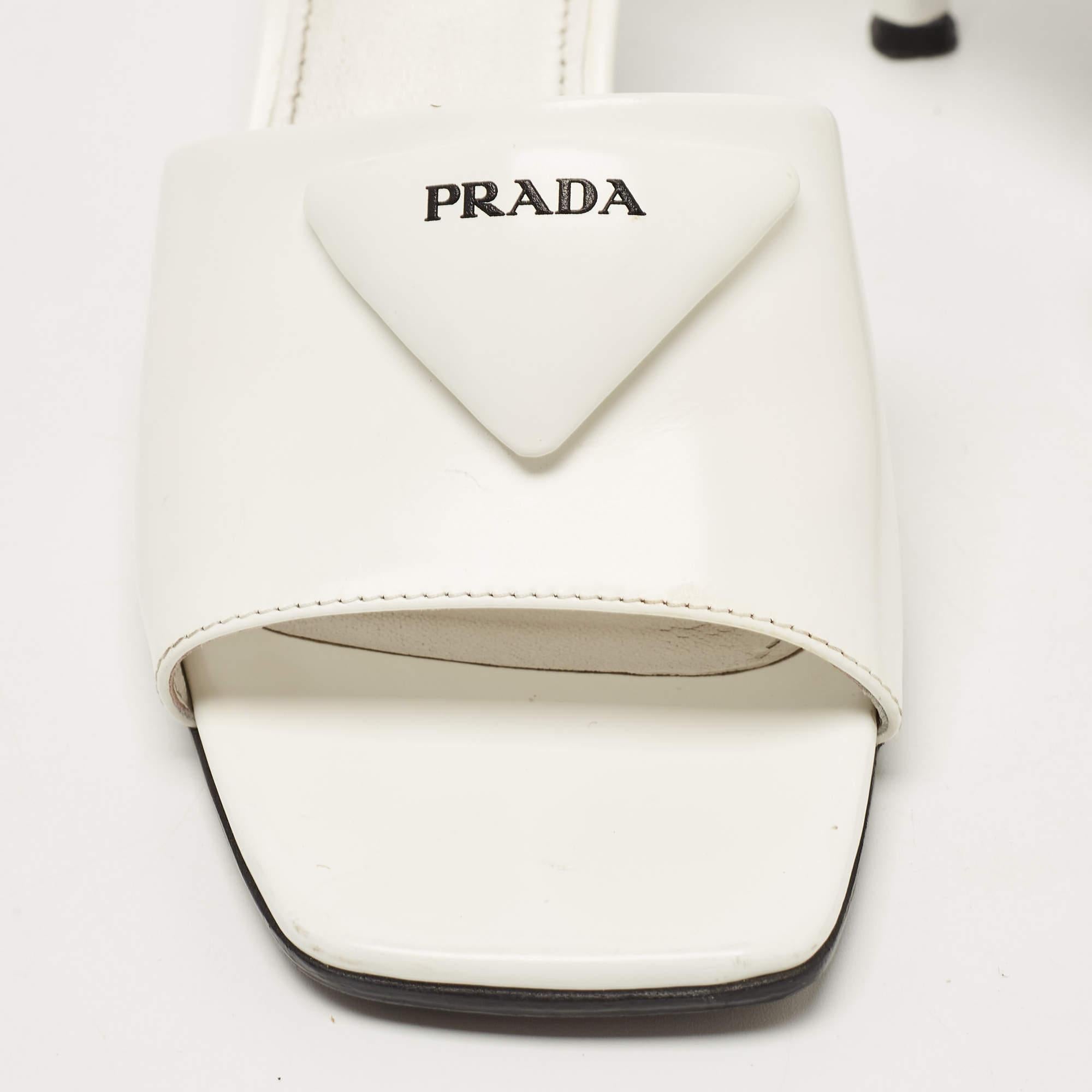 Prada White Leather Logo Slide Sandals Size 37.5 3