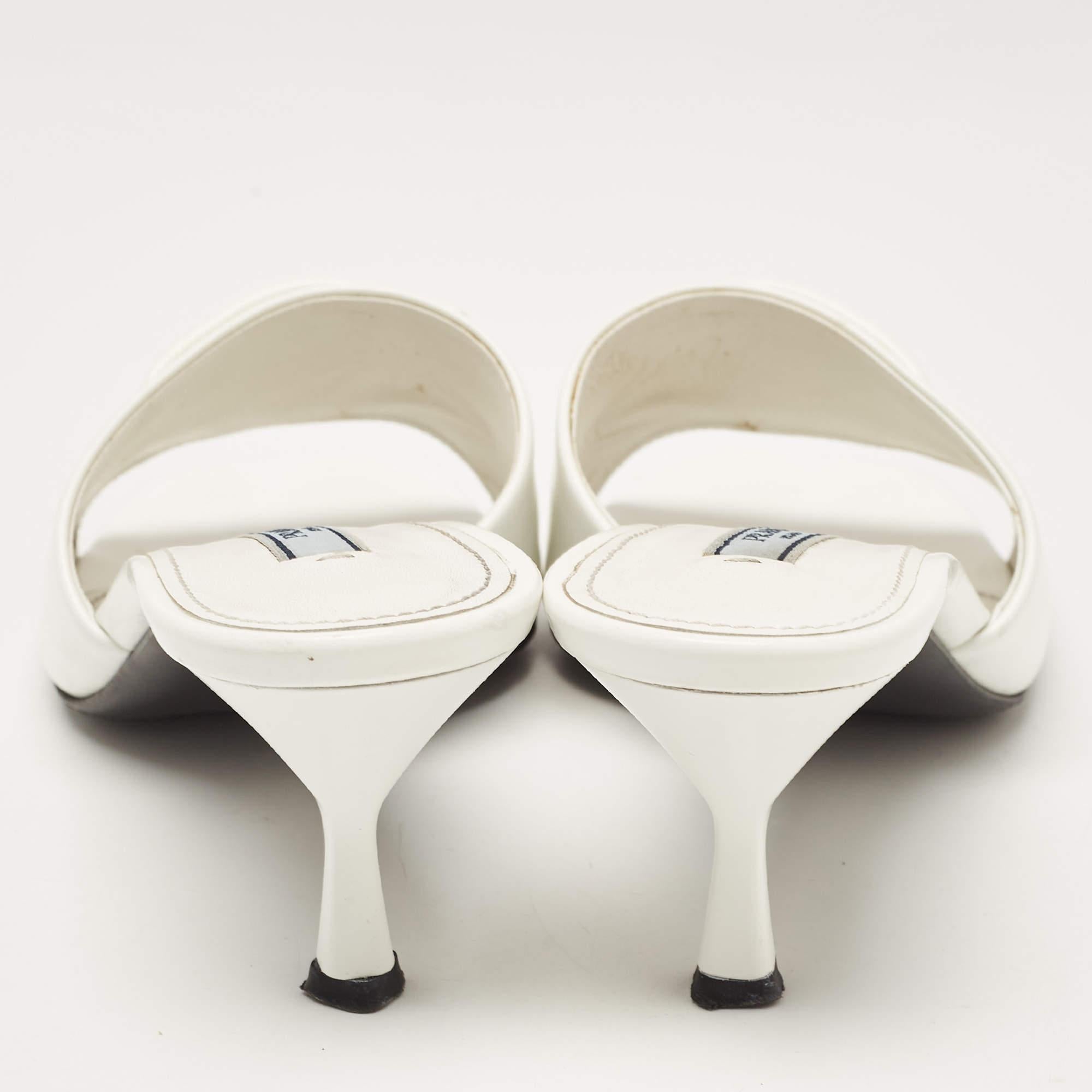 Prada White Leather Logo Slide Sandals Size 37.5 4