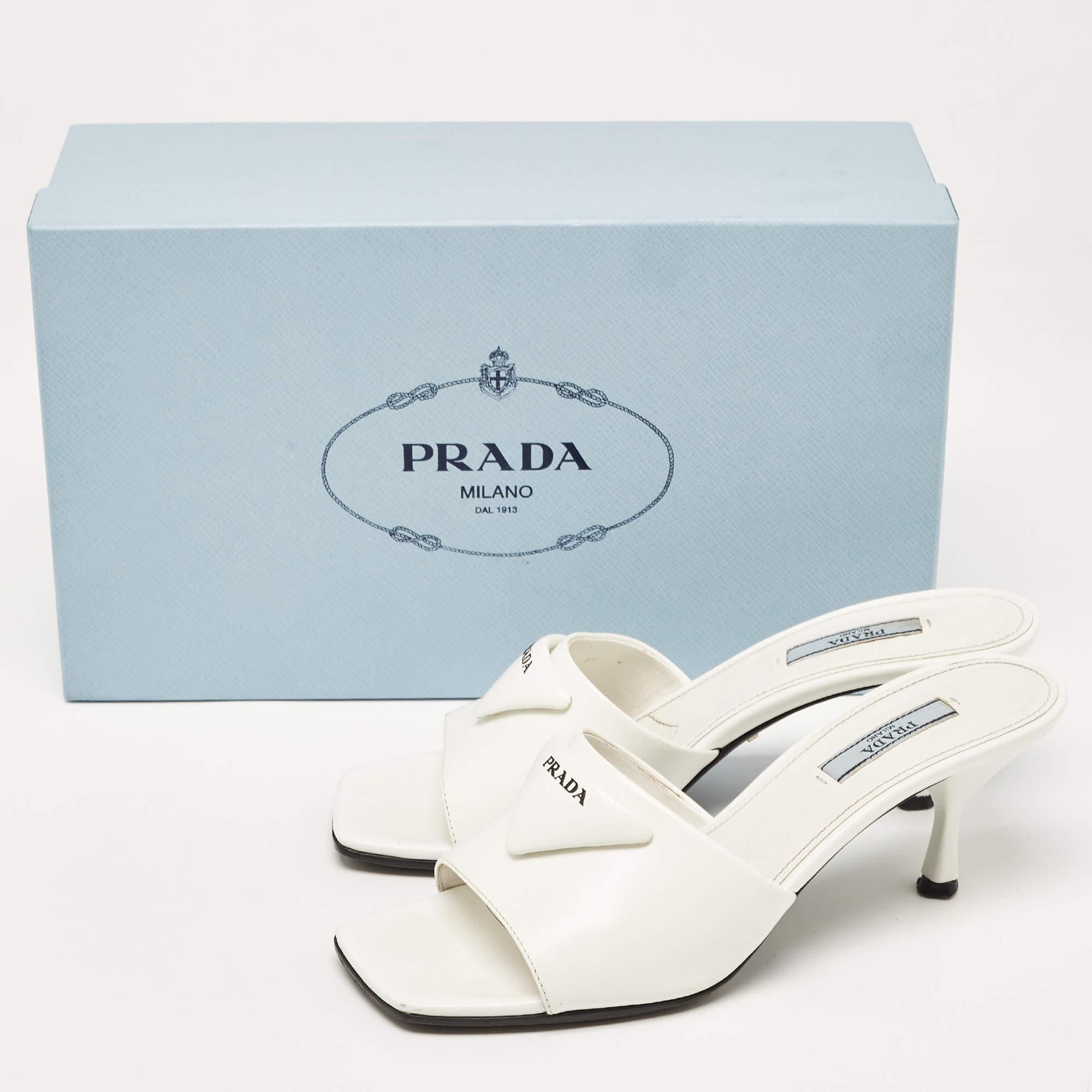 Prada White Leather Logo Slide Sandals Size 37.5 5