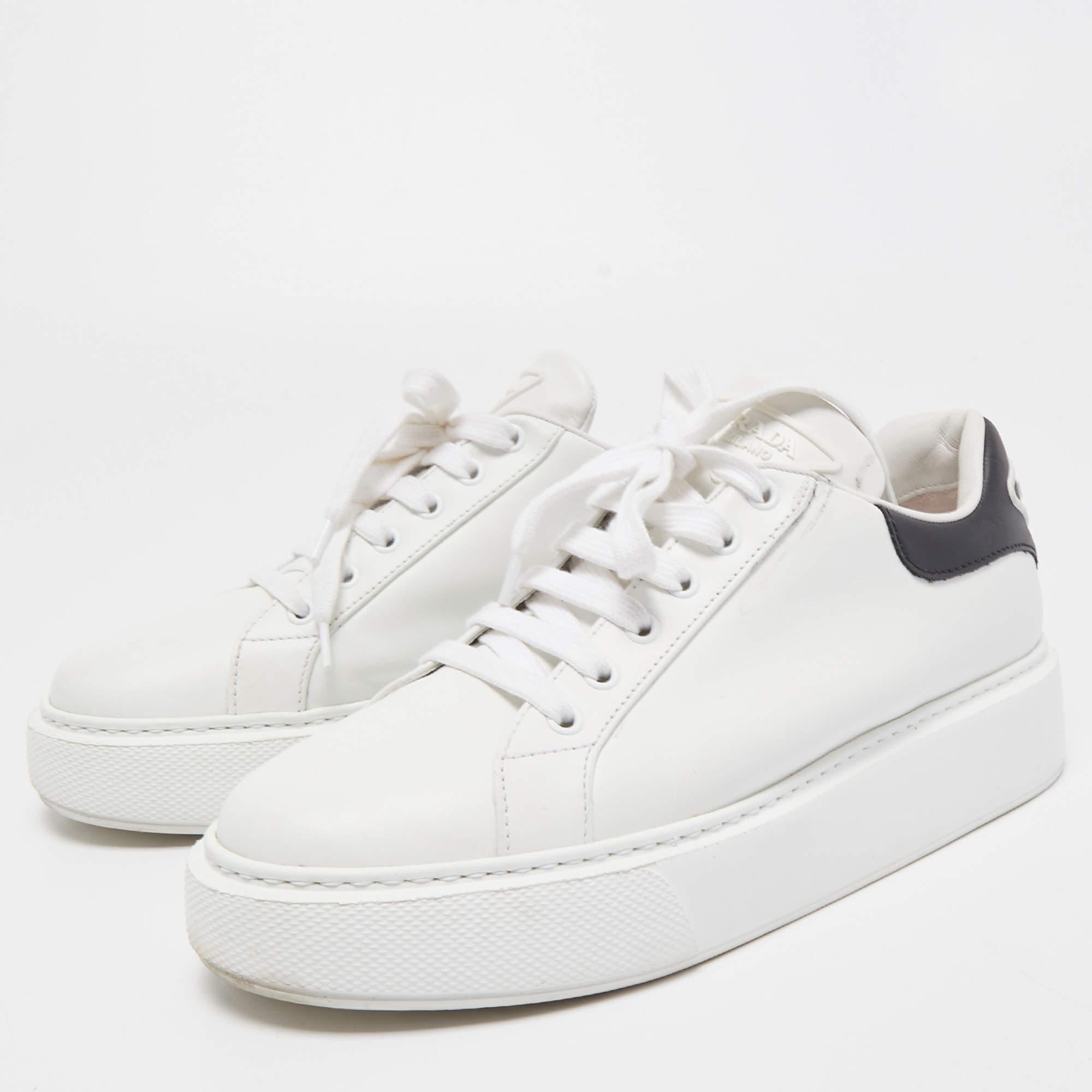 Women's Prada White Leather Macro Low Top Sneakers Size 41