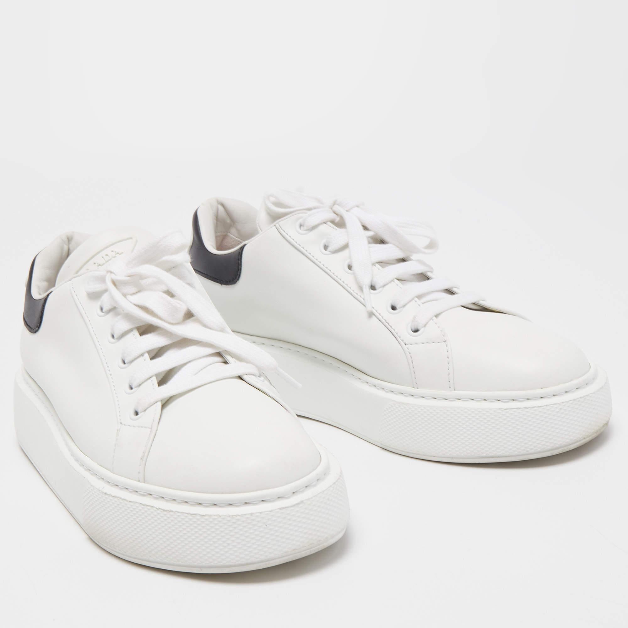 Prada White Leather Macro Low Top Sneakers Size 41 1