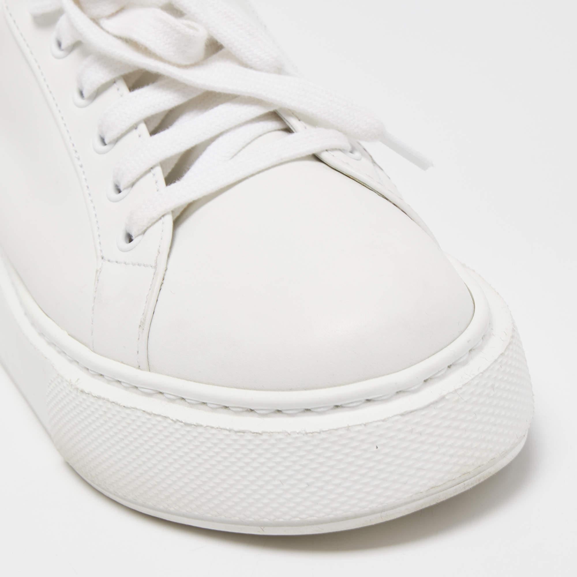 Prada White Leather Macro Low Top Sneakers Size 41 2