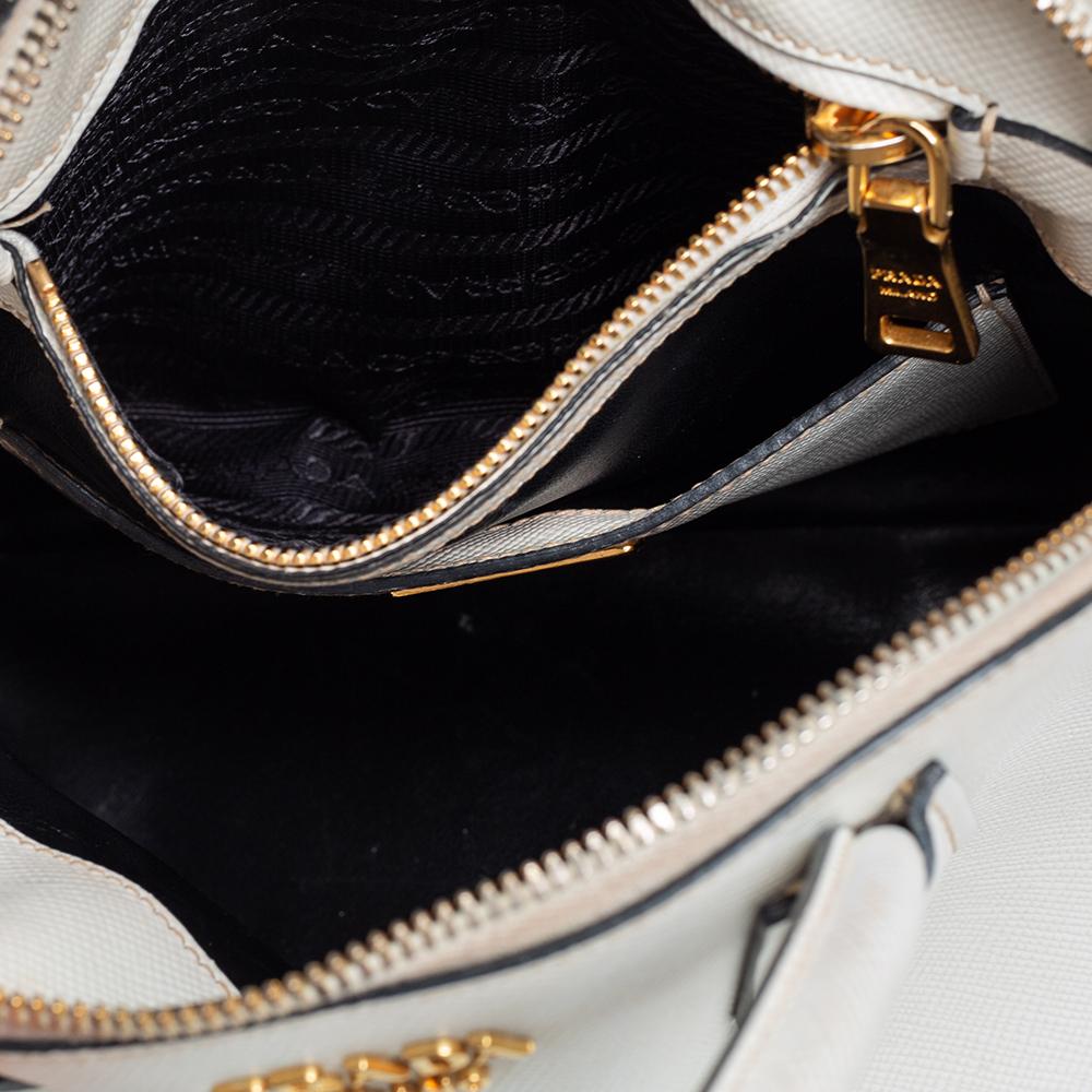 Prada White Leather Medium Cuir Dome Satchel 3