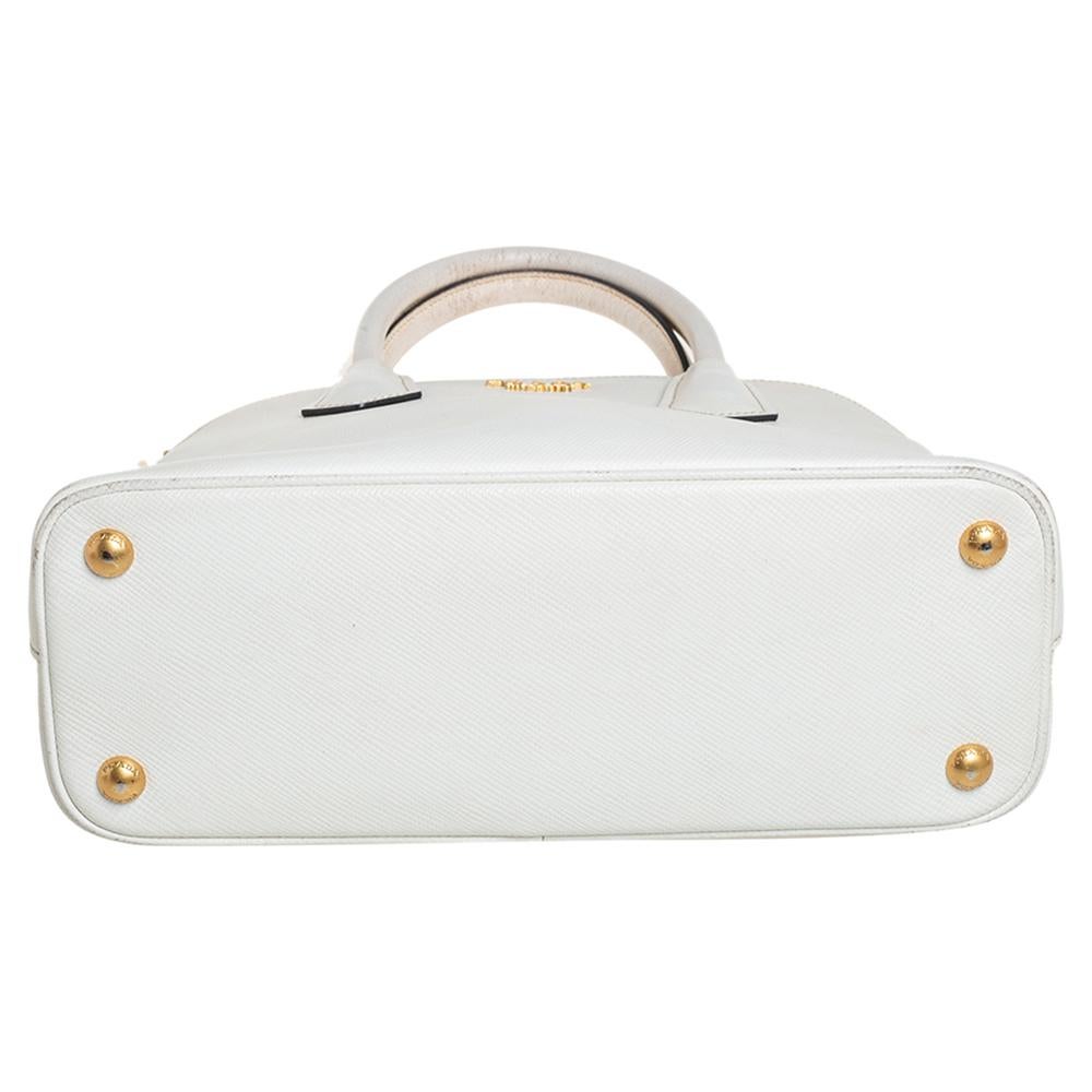 Gray Prada White Leather Medium Cuir Dome Satchel
