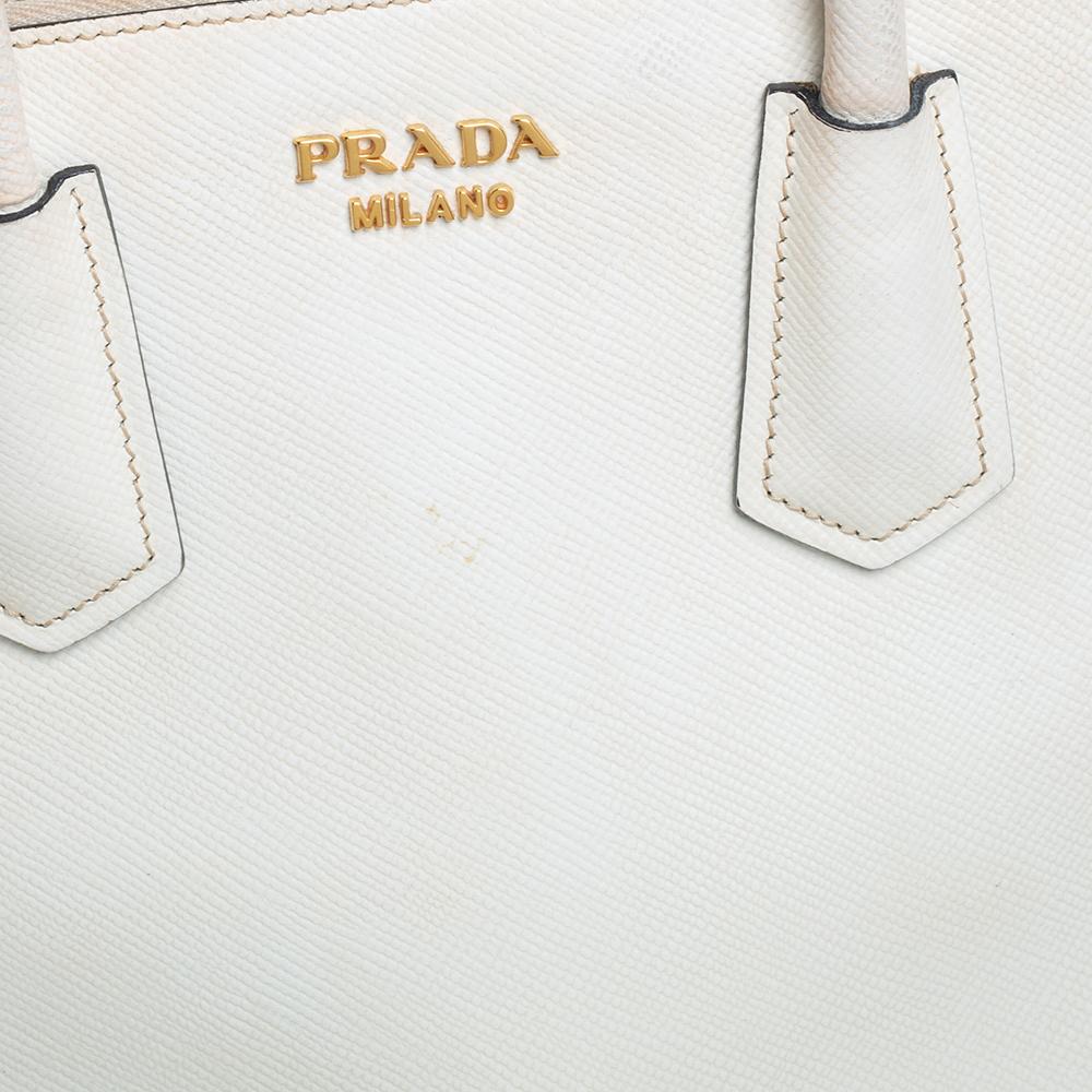 Prada White Leather Medium Cuir Dome Satchel 1