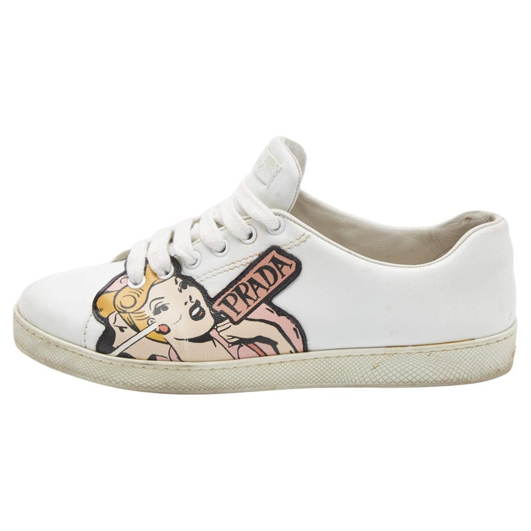 Prada White Leather Patch Work Low Top Sneakers Size 39 at 1stDibs