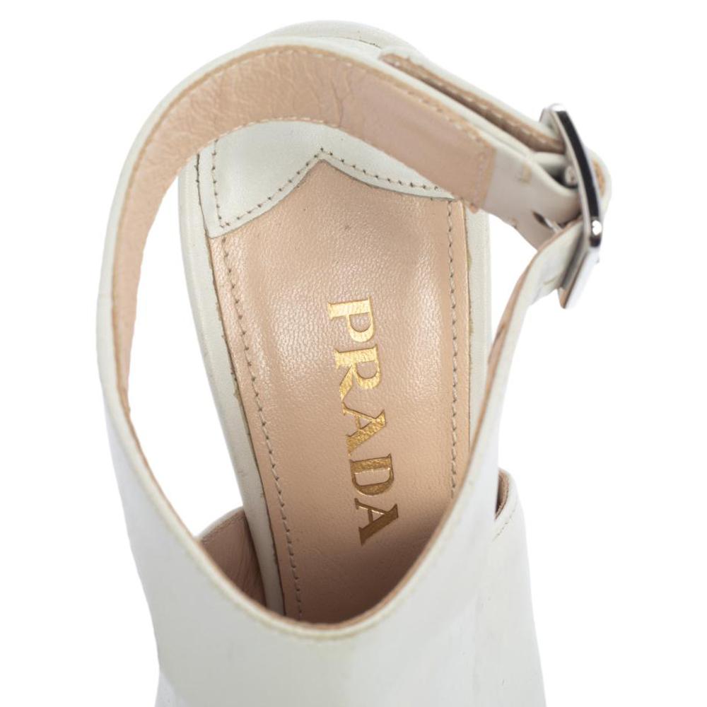 Gray Prada White Leather Peep Toe Sandals Size 38