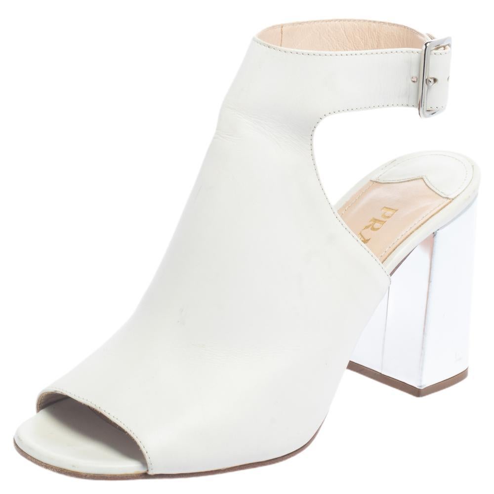 Women's Prada White Leather Peep Toe Sandals Size 38