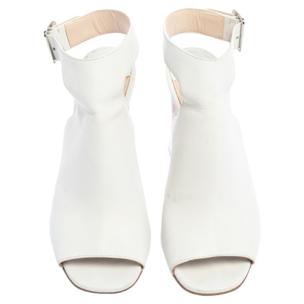 Prada White Leather Peep Toe Sandals Size 38 1