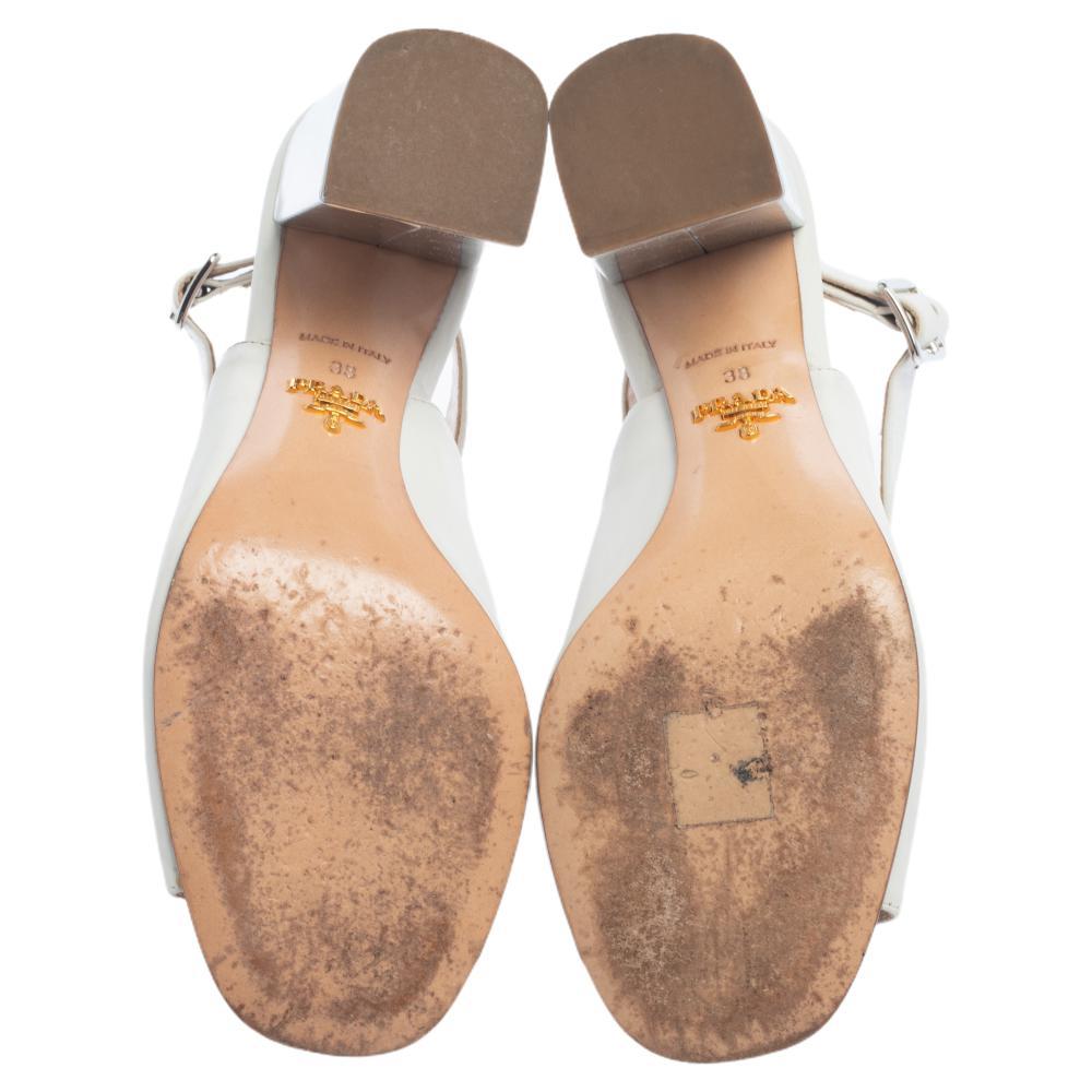 Prada White Leather Peep Toe Sandals Size 38 2