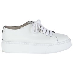 PRADA white leather Platform Sneakers Shoes 35.5