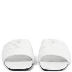 PRADA cuir blanc QUILTED SABOTS Slide Shoes 39.5