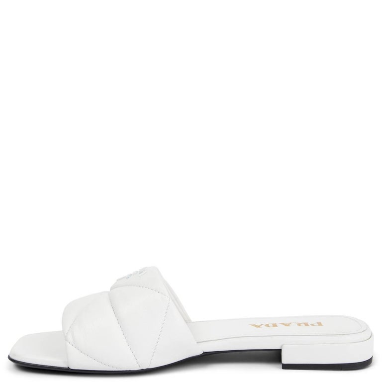 PRADA white leather QUILTED SABOTS Slide Shoes 39.5 For Sale at 1stDibs