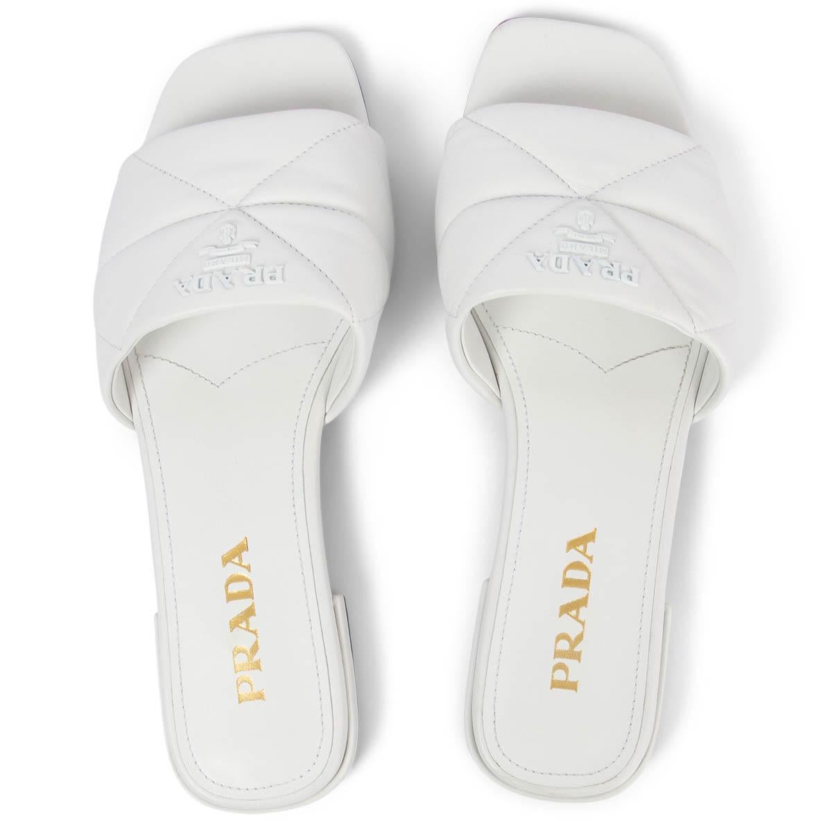 PRADA cuir blanc QUILTED SABOTS Slide Shoes 39.5 1