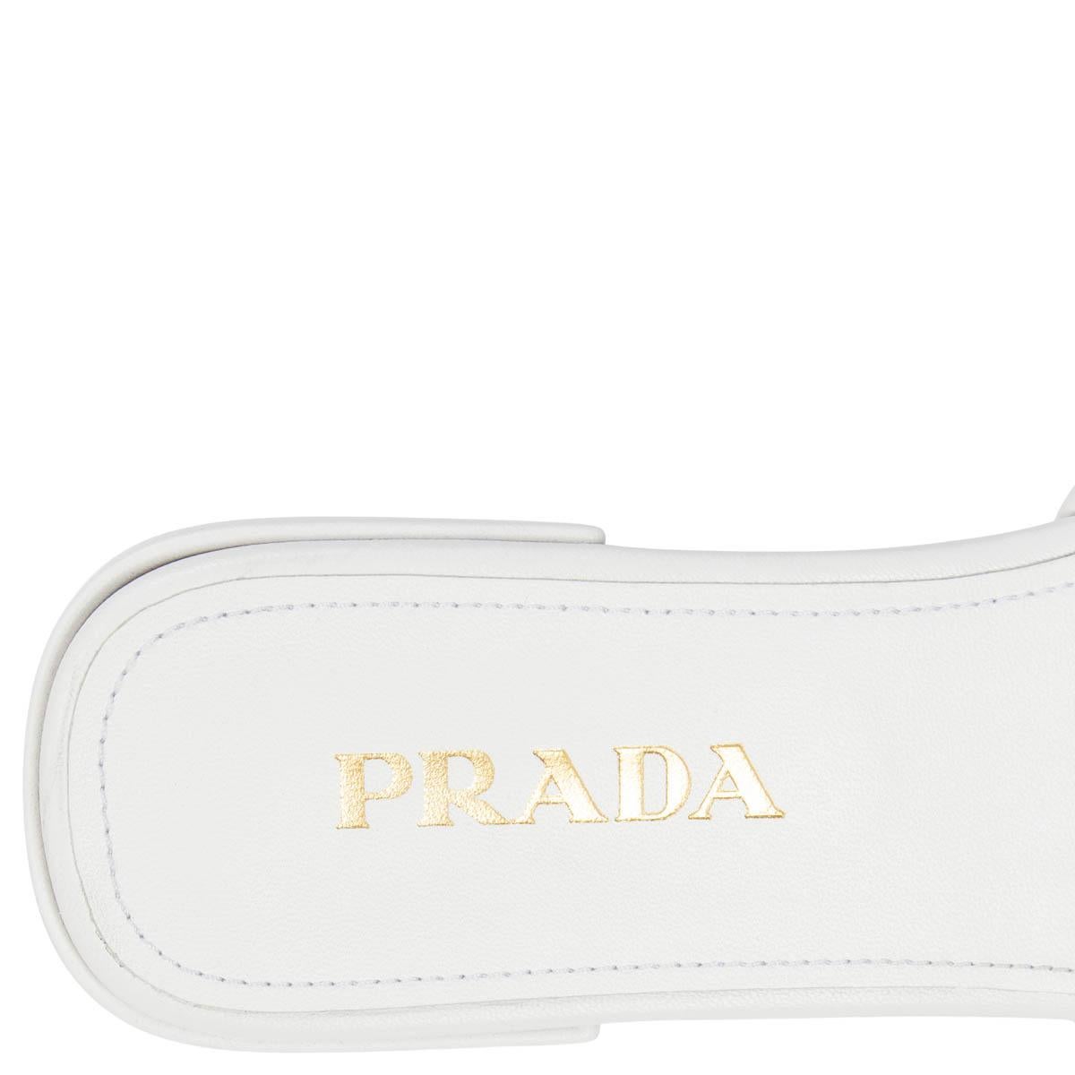 PRADA cuir blanc QUILTED SABOTS Slide Shoes 39.5 2