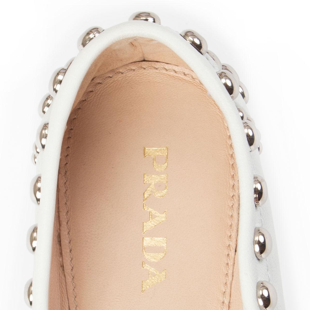 White PRADA white leather STUDDED Moccasins Loafers Flats Shoes 39.5