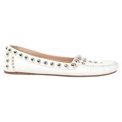 PRADA white leather STUDDED Moccasins Loafers Flats Shoes 39.5